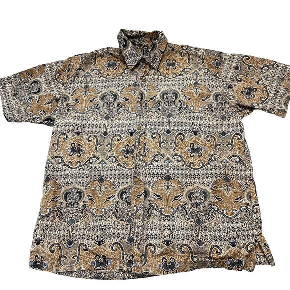 Fresh Groove Other - Fresh Groove Mens Shirt size L Brown Short Sleeve Button Up Paisley 100% Cotton